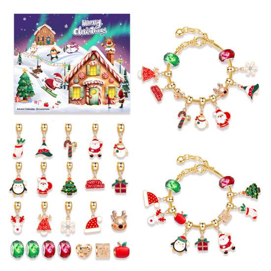 

Рождественский адвент-календарь 2024 года, набор для изготовления браслетов для девочек, шкатулка для украшений своими руками с 22 бусинами-шармами, 2 браслета, подарок на Рождество house