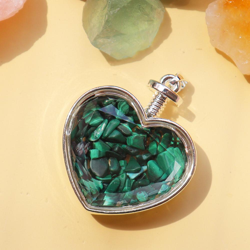 Natural Crystal Heart Pendant Wishing Bottle Crystal Necklace Sweater Chain Healing Gift to Wear