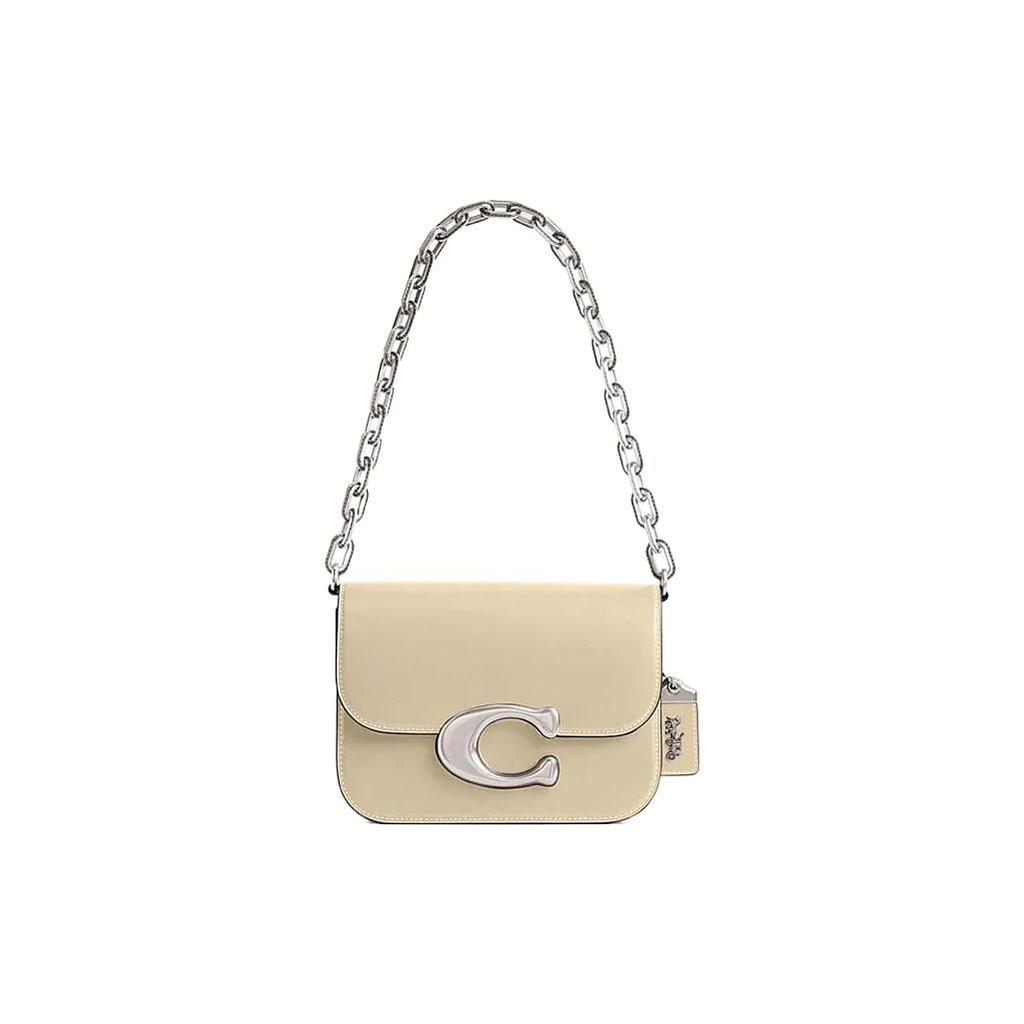 Coach Idol 21 Silver Logo Chain Magnetic Closure Flap Leather Messenger Bag Women Bags Beige CM557-LHVT5