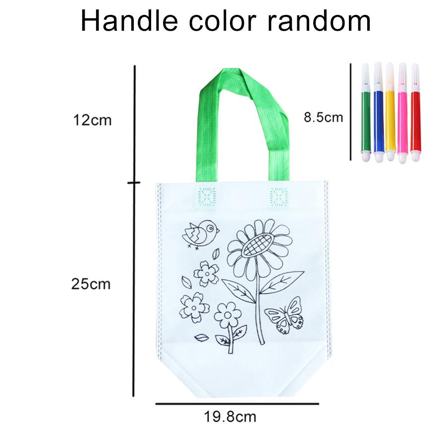 1PC DIY Graffiti Non-woven Bag with Coloring Marker Carnival Animal Art Party Goodie Bag for Kids Eco Reusable Mini Shopping Bag