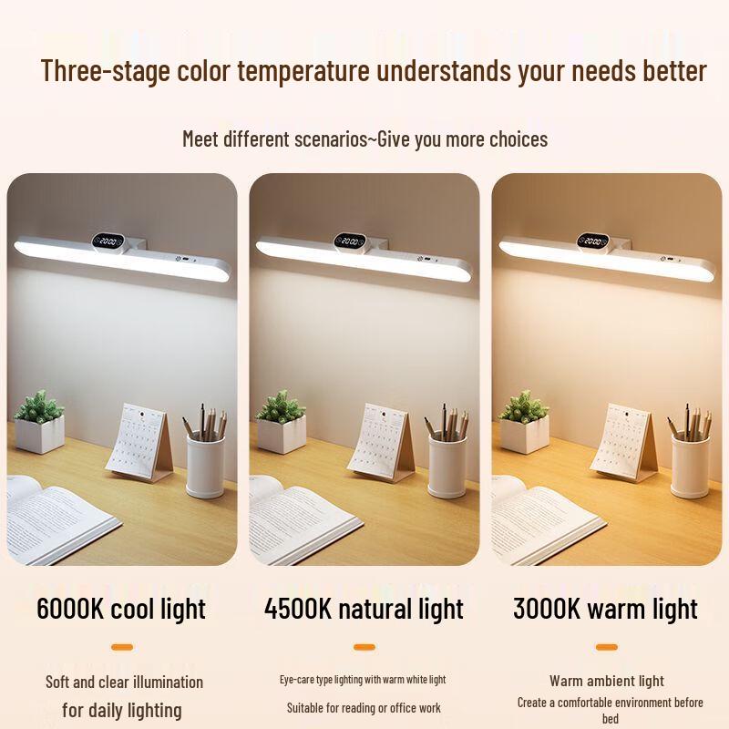 Rechargeable LED Desk Lamp with Clock & Eye Protection