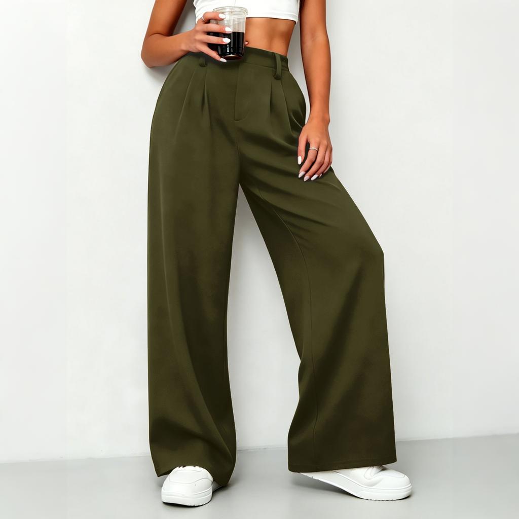 High Waist Wide Leg Pants for Women Casual Loose Fit Trousers with Side Pockets and Pleated Front Suitable for Daily Wear and Office