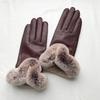 Women Winter Genuine Sheepskin Leather Glove With Rex Rabbit Fur Cuff Warm Winter Female Genuine Leather Gloves  Hand Warmer