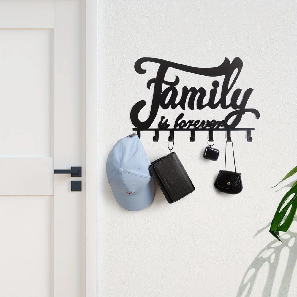 1pc Black Metal Wall Mounted Key Holder - Decorative Home Rack with Hooks, Stylish Iron Art for Keys and Coats