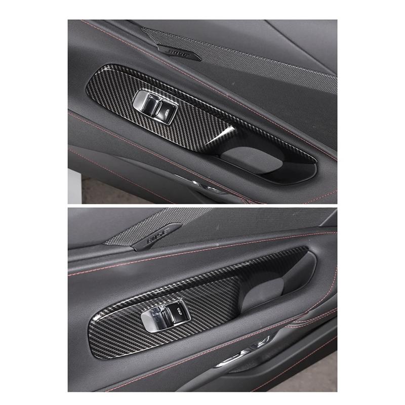 Carbon ABS Car Window Glass Lift Switch Button Control Panel Frame Cover Trim For  Corvette C8 - Replacement-A8 Carbon Fiber