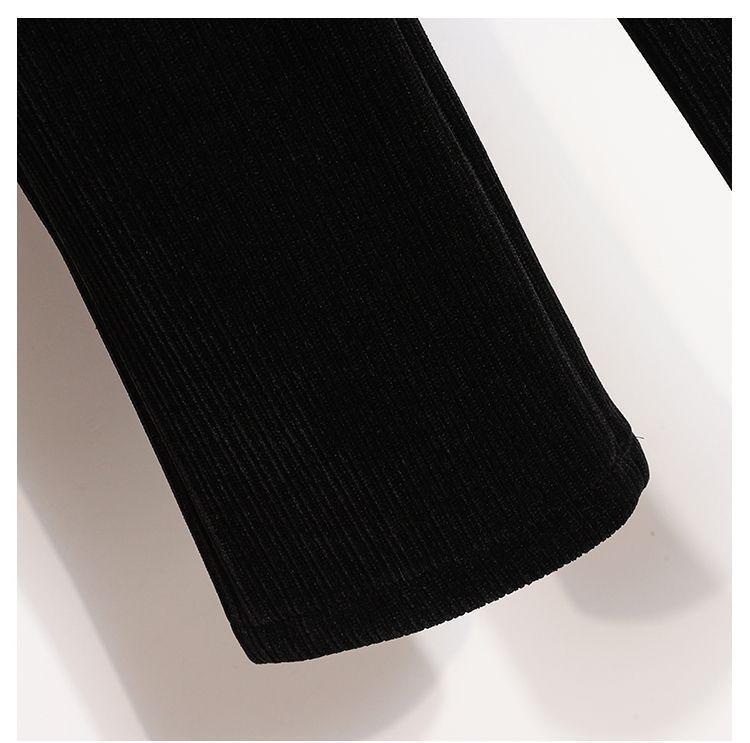 Petite Chenille Wide Leg Fleece-Lined Pants - Autumn/Winter High-Waisted Casual Trousers