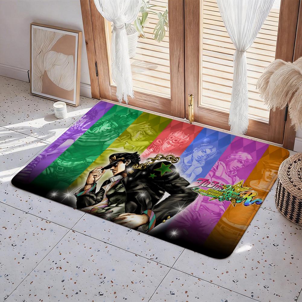 Anime J JoJo's Bizarre A Adventure Podložka k dveřím Ekologická Flanelová Rohožka Protiskluzová Bez zápachu Vnitřní Kobereček Měkký Krátký Plyš Domácí Podložka