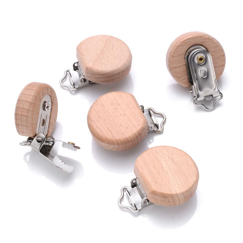 10Pcs Baby Pacifier clips 30mm Round Wooden Dummy Nipple Holder Clip for DIY Nursing Pacifier Chain Teething Toy Accessories
