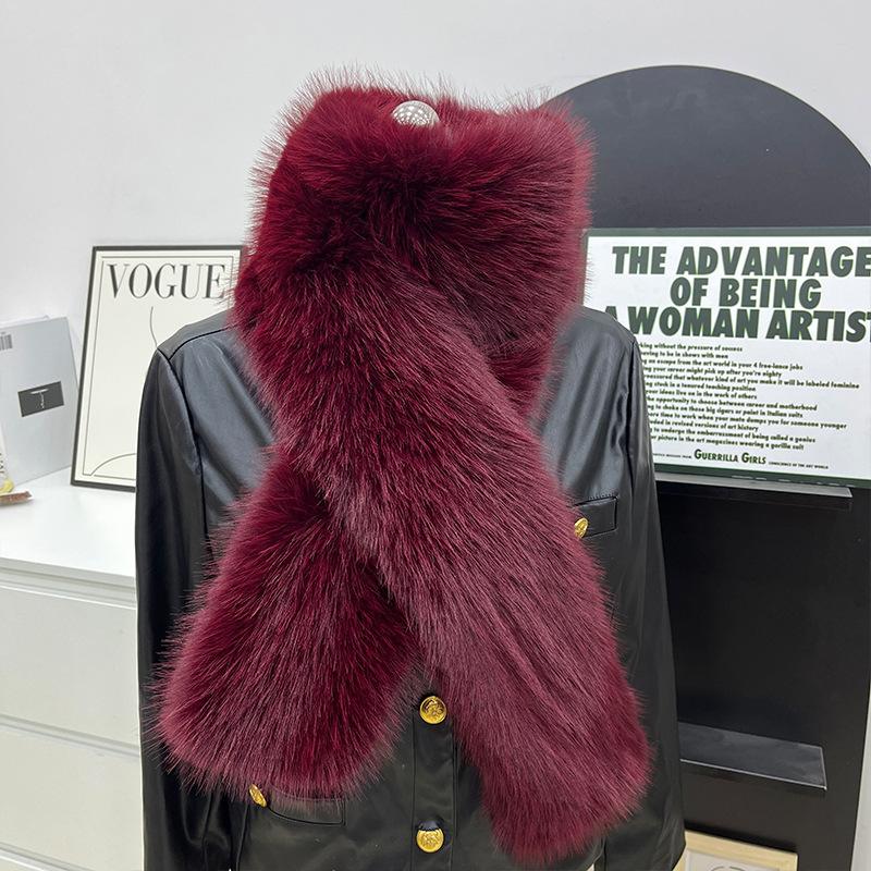 Fake Fur Long Scarf Soft Plush Fur Decor Winter Fluffy Warm Scarf Thick Luxury Wraps Shawl For Women