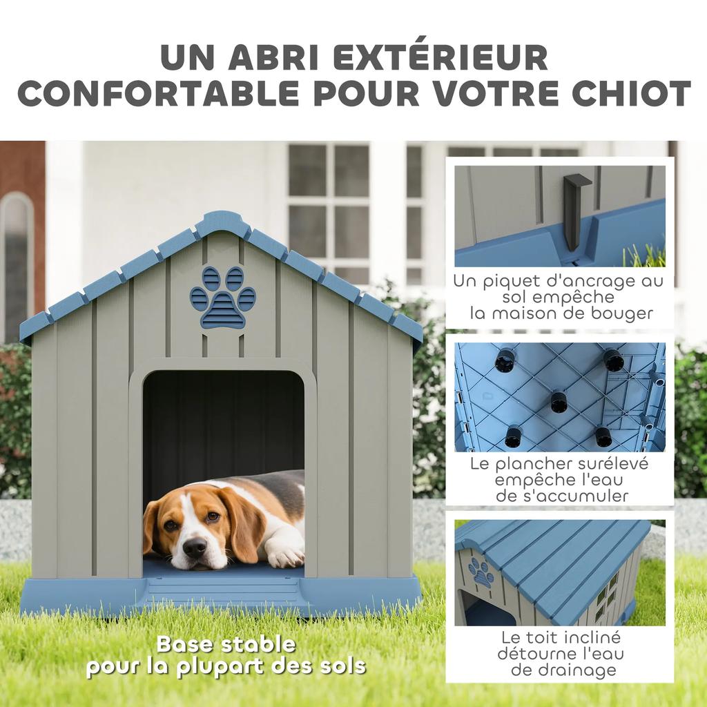 PawHut Outdoor dog house outdoor dog house with air vents and raised floor 85 x 79 x 82 cm blue
