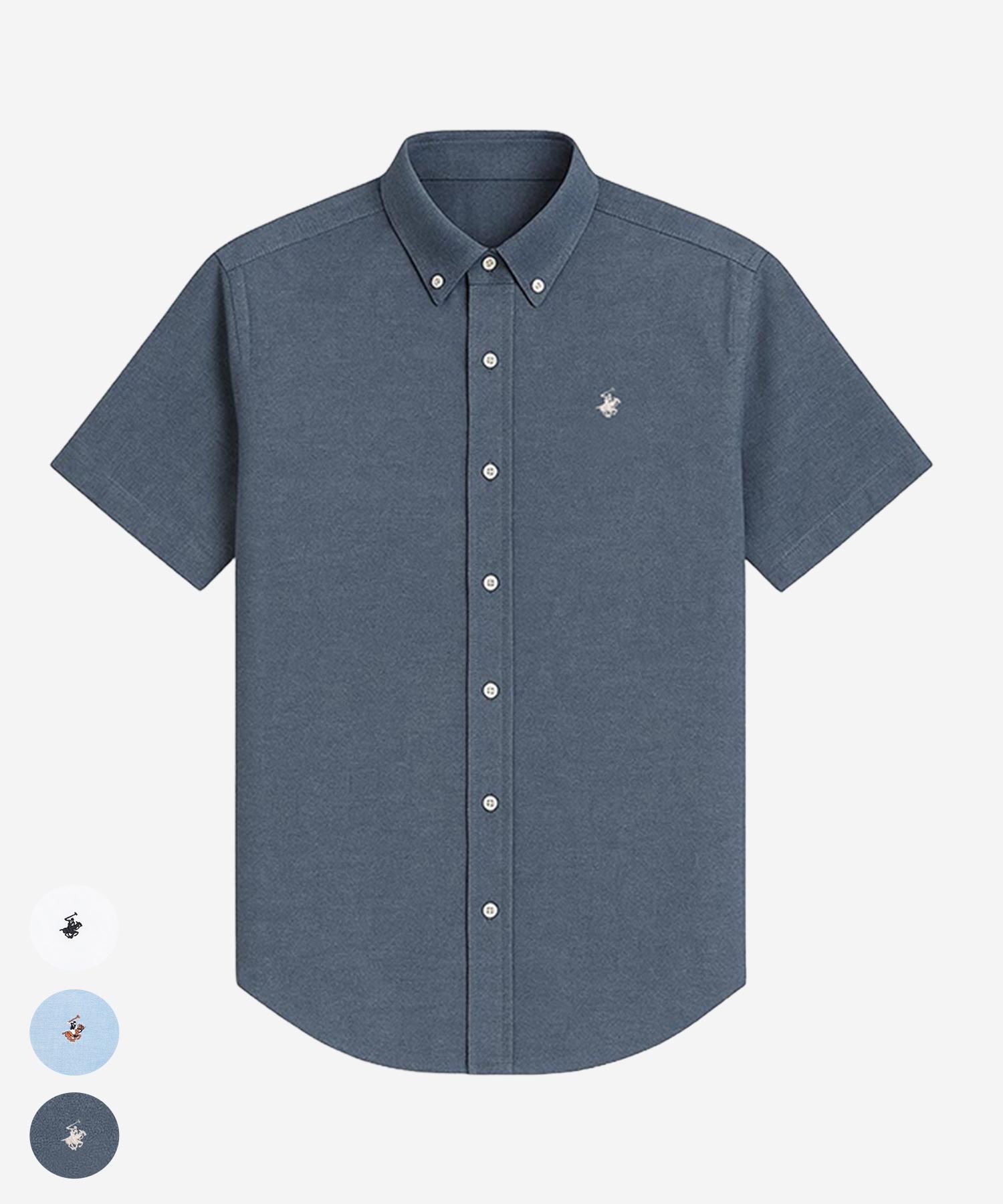 Beverly Hills Polo Club Men S Oxford Short Sleeve Shirt 3 Colors Sh101 Blue/110