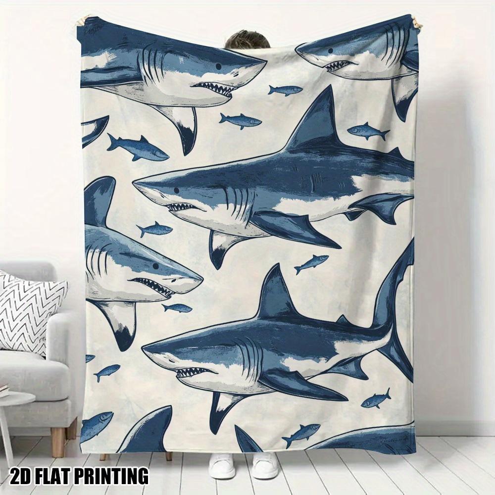 Aesthetic Sea Sharks Blanket Cozy Plush Couch Throw Cover Soft Bed Decorative Blue Animal Nap Blanket For All Season Bedding