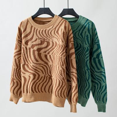 Women's Autumn and Winter Round Neck Pullover Leopard Print Color-blocked European and American Sweaters