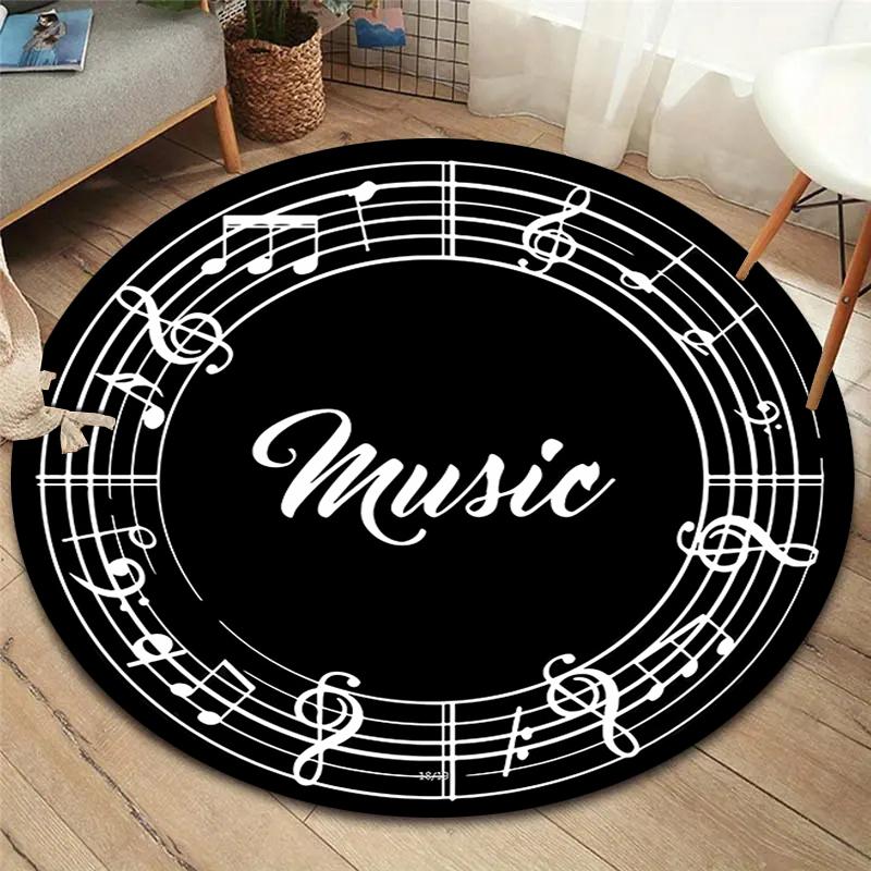 Black and white music keys Round Area Rug,Carpet Rug for Living Room Bedroom Sofa Playroom Decor,Non-slip Floor Mat