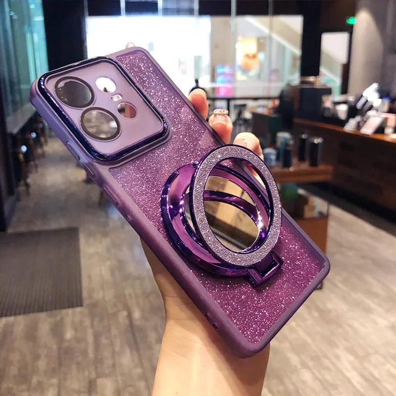 

Блестящий макияж Магнитная подставка-зеркало Силиконовый мягкий чехол для Motorola Edge60 50 Fusion Neo Pro 40 S50Neo G85 G60 34 Защитная крышка Moto edge60 fuion фиолетовый