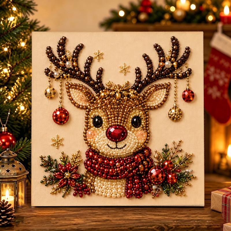 Kerst Parelschilderij Kunst Kit Met Lijst, Doe-Het-Zelf Parelkunst Knutselkit Diamantpuntjes Kralen Handgeschilderd Voor Huisdecoratie Items 20*20cm