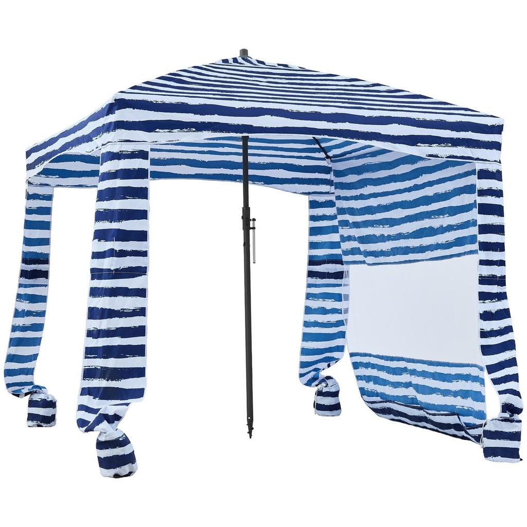 Tenda de Praia, 1,83 x 1,83 m Toldo de Praia com Parede Lateral, Proteção UPF 50+ Tenda Cabana de Montagem Fácil com Bolsos de Areia, Abrigo Solar Portátil