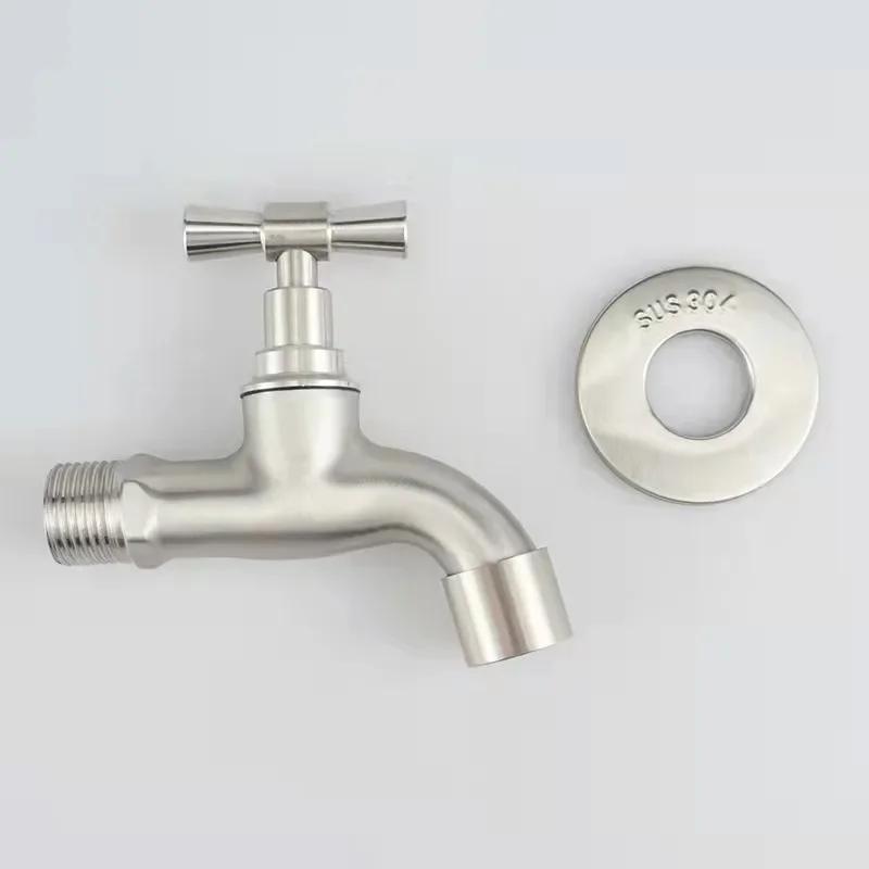 Bathroom 304 Stainless Steel Faucet Wall Mounted Outdoor Bibcock Garden Wash Basin Mop Faucet Wall Faucet