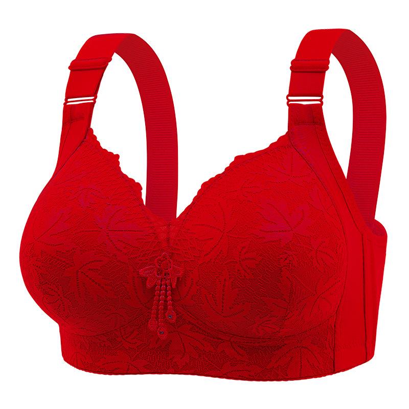 Plus Size Wirefree Lace Trim Bra with Adjustable Straps, Comfortable Side Support, and Sexy Gathering Design