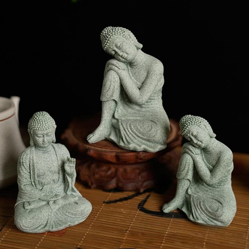 1 szt. Mini Figurka Buddyzmu Dekoracja Biurka Dekoracja Domu Statua Zen Zielony Piaskowiec Ornament Tajlandia Statua Buddy Ozdoba Ogrodowa Dekoracja Akwarium