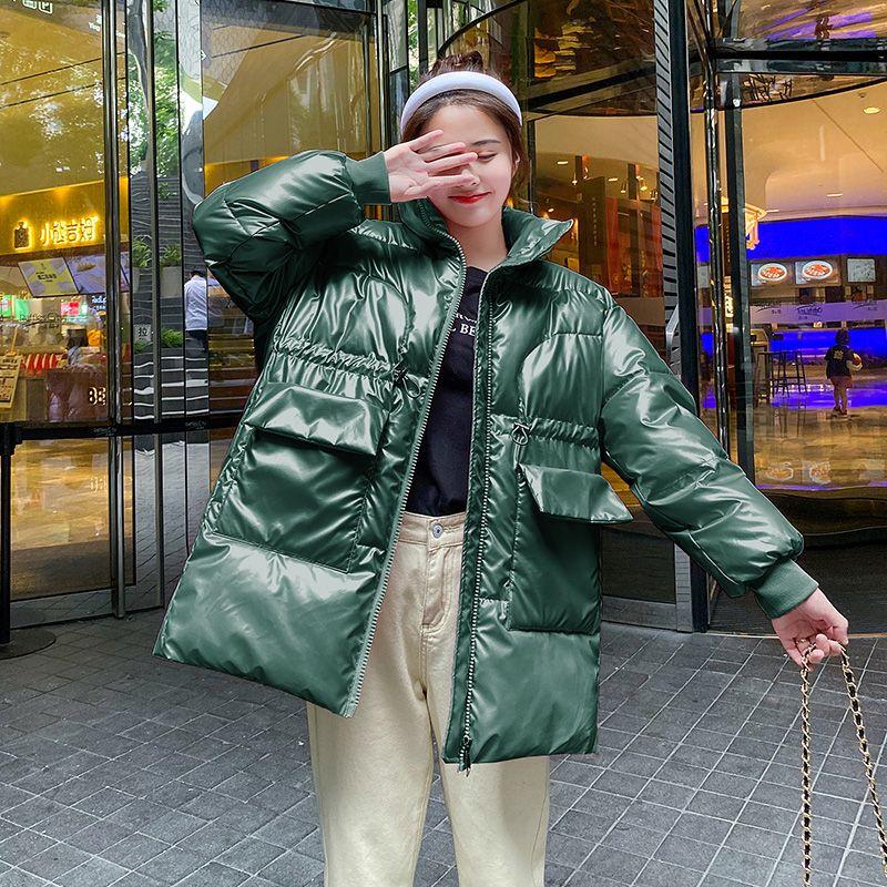 Lesklá péřová bunda, Volná vatovaná bunda, Silná ležérní bunda, Dámská