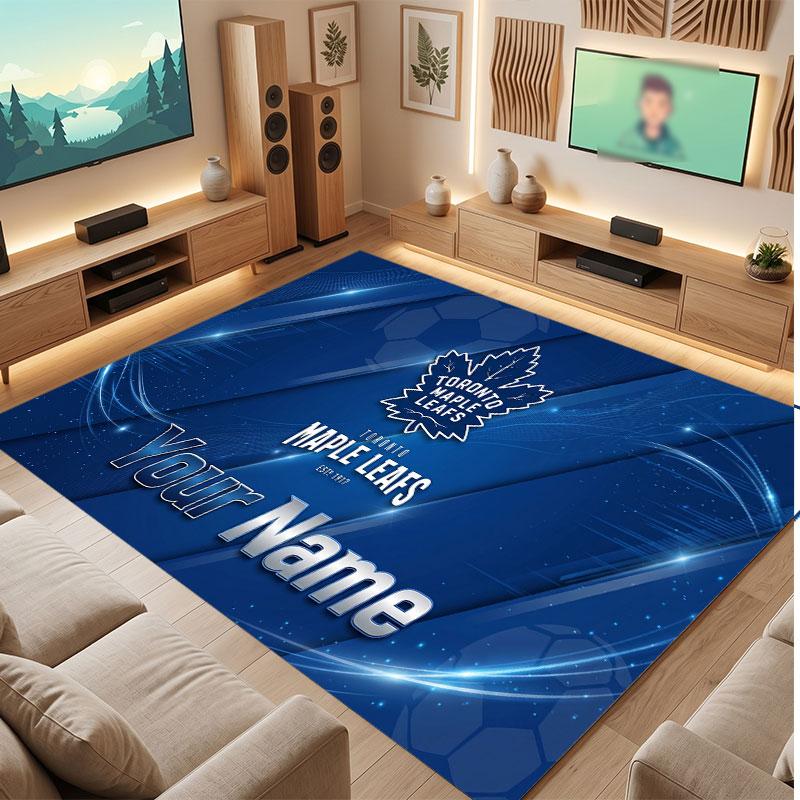 Tappeto in Cristallo Vellutato Personalizzato Toronto Maple Leafs, Tappeto Morbido Antiscivolo con Testo Nome Personalizzato per Soggiorno Camera da Letto