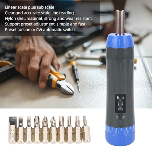 Digital Torque Driver, 0.2~1.2 N.m Preset Torque Driver, 1/4-inch Drive Torque Wrench Driver, with 10 Bits, Adjustable for Maintenance and Motorcycle