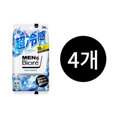 Men's Biore Face Sheet Cool Type 34 Sheets, 4 Pieces, 188ml
