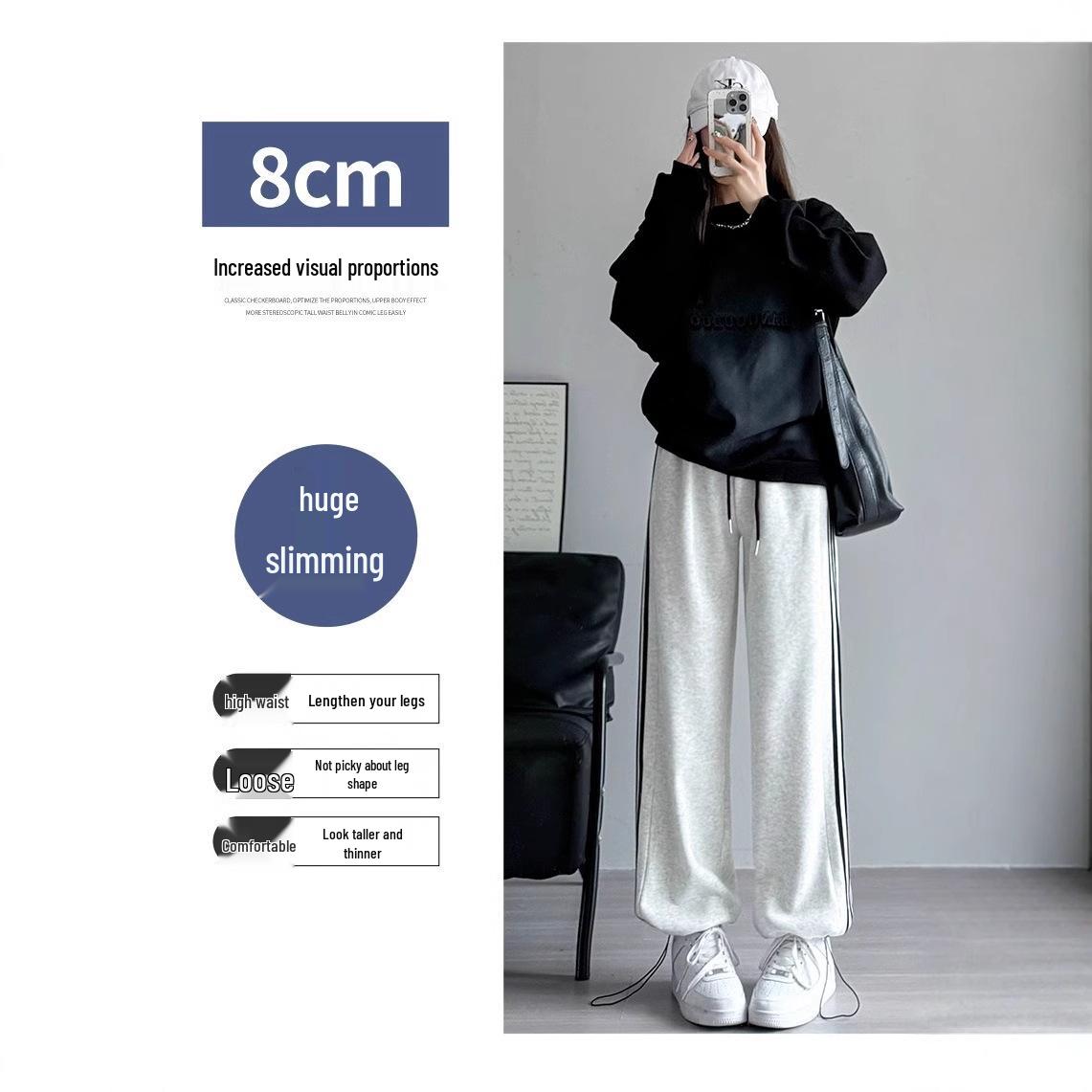 

Women s White and Gray Wide-Leg Fleece Sweatpants with Three Stripes - Autumn/Winter Collection M (96-110 lbs)