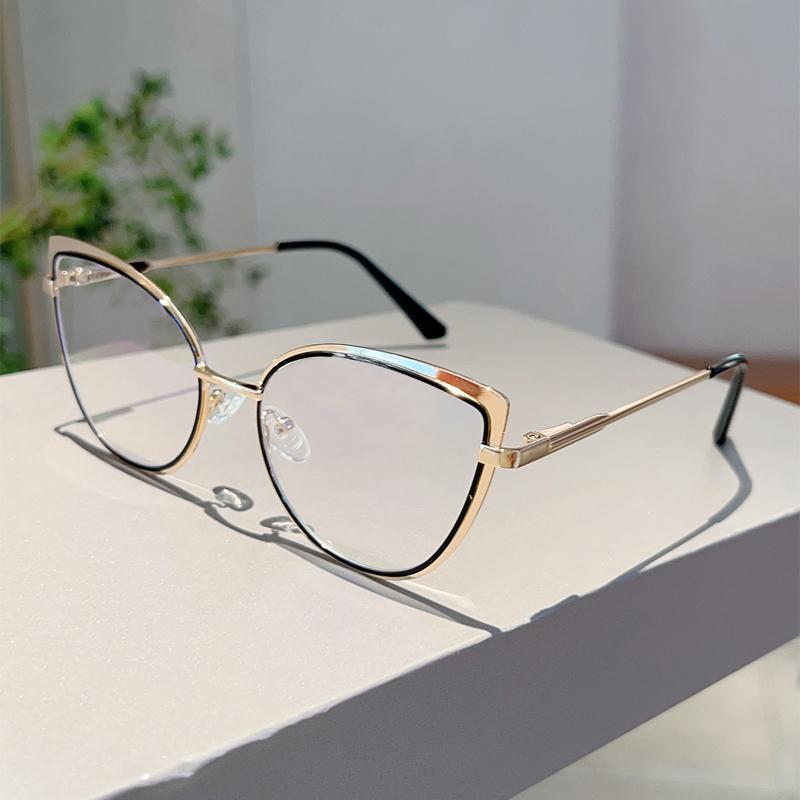 Luxury Brand High Quality Frame Women Trendy Retro Metal Glasses Blue Light Blocking Vintage Cat Eye Decor Eyewear