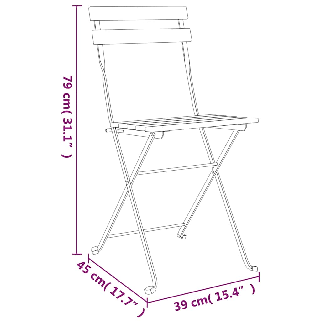 3 Piece Foldable Bistro Set Solid Teak Wood and Steel