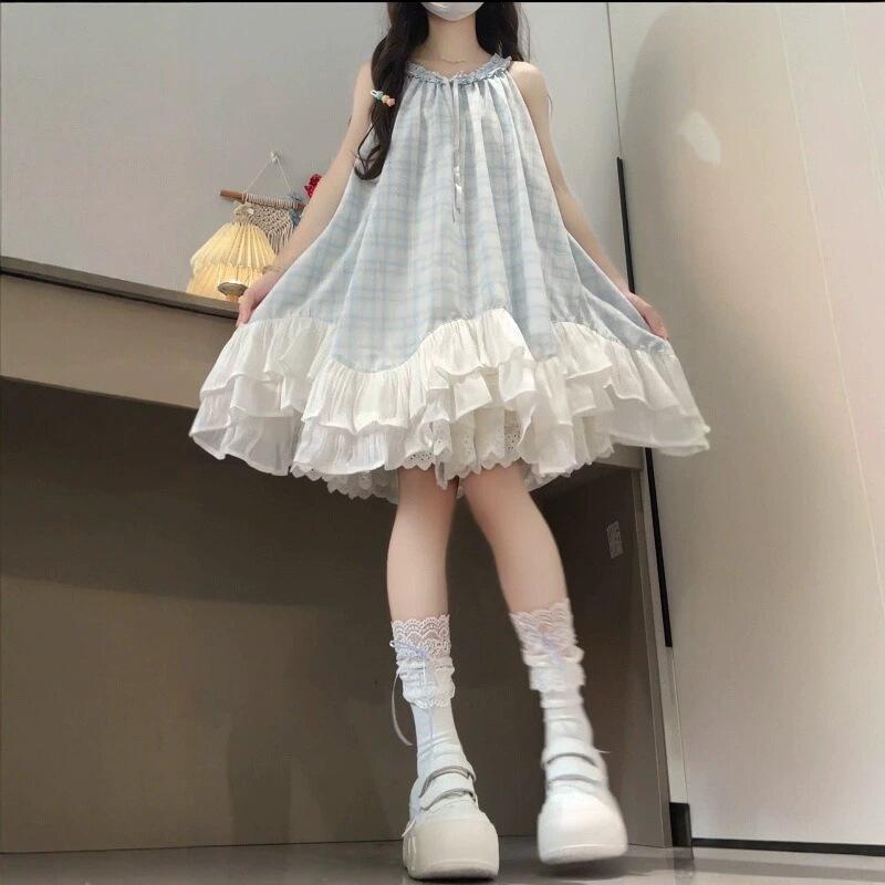 Summer Sweet Gentle Sleeveless Spliced Dress Loose Fit Slimming Irregular Hem Elegant Fairy Women Dress