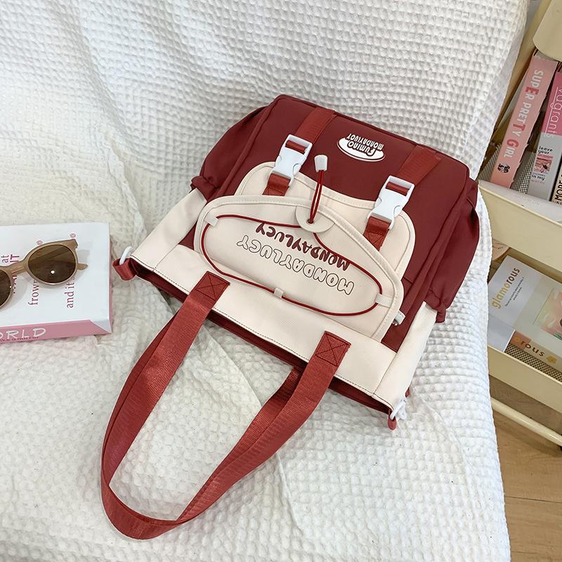 Color Block Shoulder Bag Women's Large Capacity Tote Bag Lightweight Handbag Student Crossbody Bag