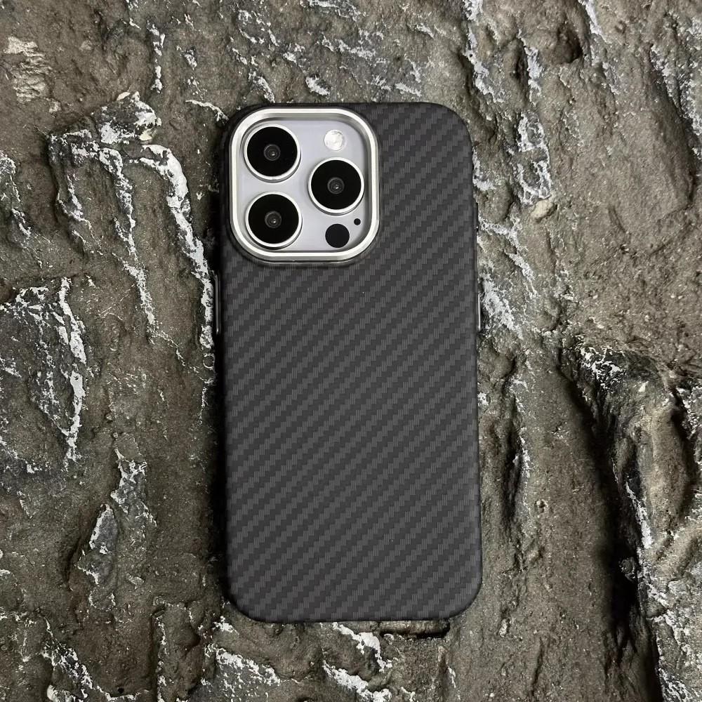 Applicable To IPhone 16 Track Kevlar Carbon Fiber Magnetic Phone Case Apple 15promax Anti Fall Protection Case