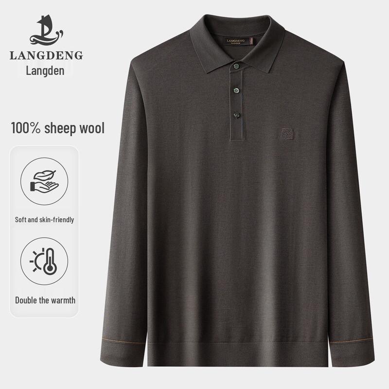 

Langdeng Men s Pure Wool Long-Sleeve Polo Sweater XL