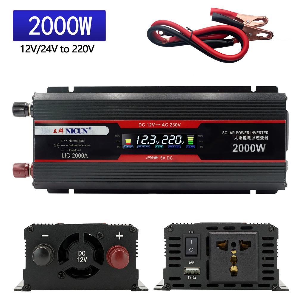 LCD Color Digital Display Vehicle Universal Socket Inverter 12v/24v To 220v High Power Household Backup Power Supply