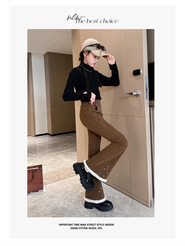 Girls' Micro-Flared Black Pants - Stylish & Warm for Autumn/Winter 2025