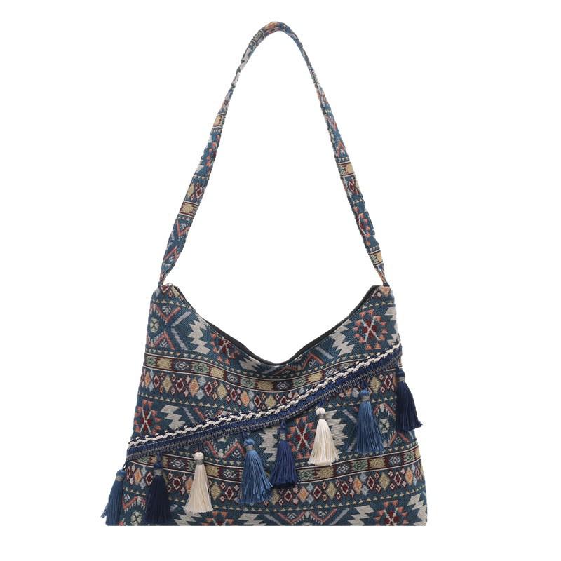 Ретро этническая холщовая сумка-тоут: Большая вместительность, Модная, Простая сумка-тоут с кисточкой и плечевая сумка для работы хаки