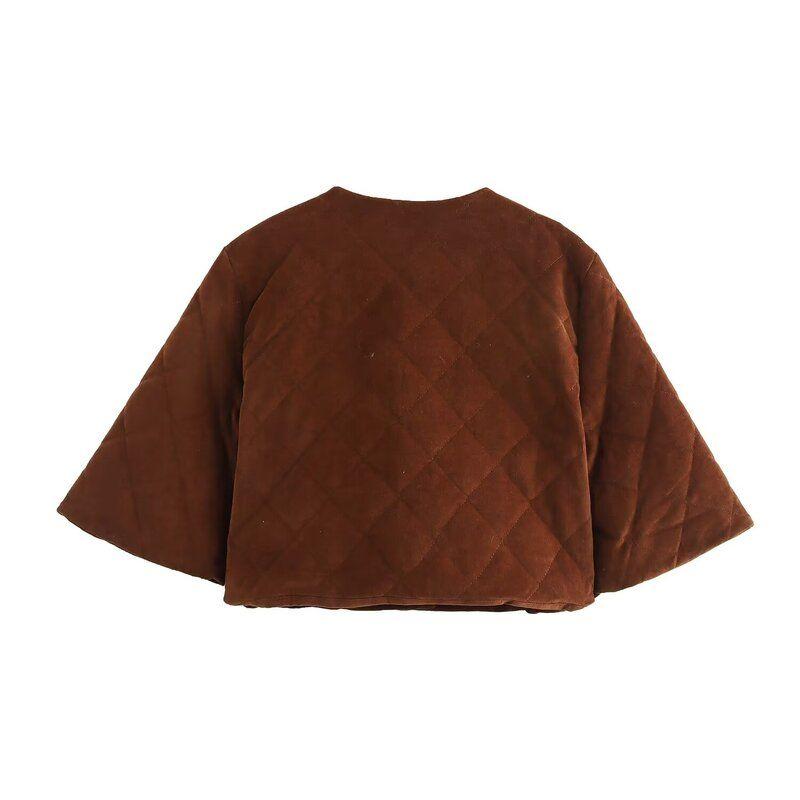 Fashion Style 2024 Fall and Winter New Women's Clothing All-Match Soft Touch round Neck Short Sleeve Short Coat 4391778