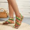 Pineapple Flat-soled Sandals, New Pu-toed Flower Flat-soled Sandals, Women's Fashion Large-size Sandals