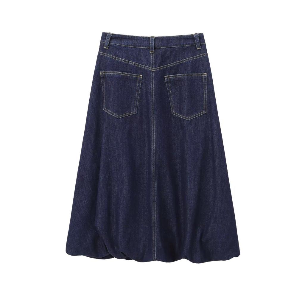 2024 Herbst/Winter Retro Jeansrock: Mittelhohe Taille, Baumwolle, Ballon-Silhouette, Europäischer & Amerikanischer Stil.
