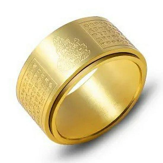 Rotating Titanium Steel Ten Thousand Words Amulet Ring: Eight Guardian Deities, Zodiac Birth Year, Heart Sutra for Men