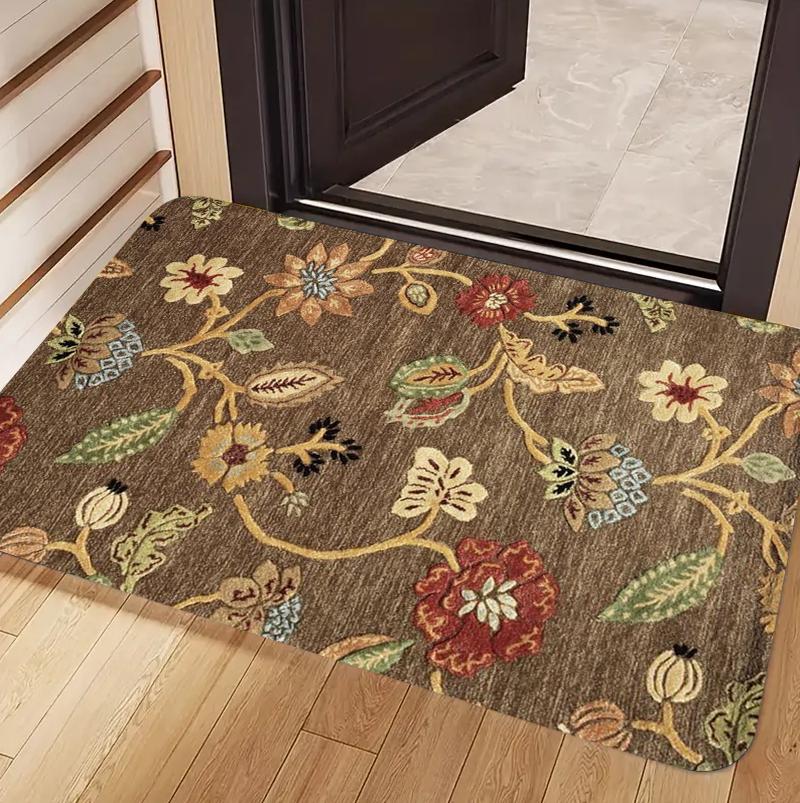 Vintage Floral Botanical Doormat Carpet Rug Blue Brown Red Floral Leaf Pattern Non Slip Decorative Floor Mat for Home Entryway