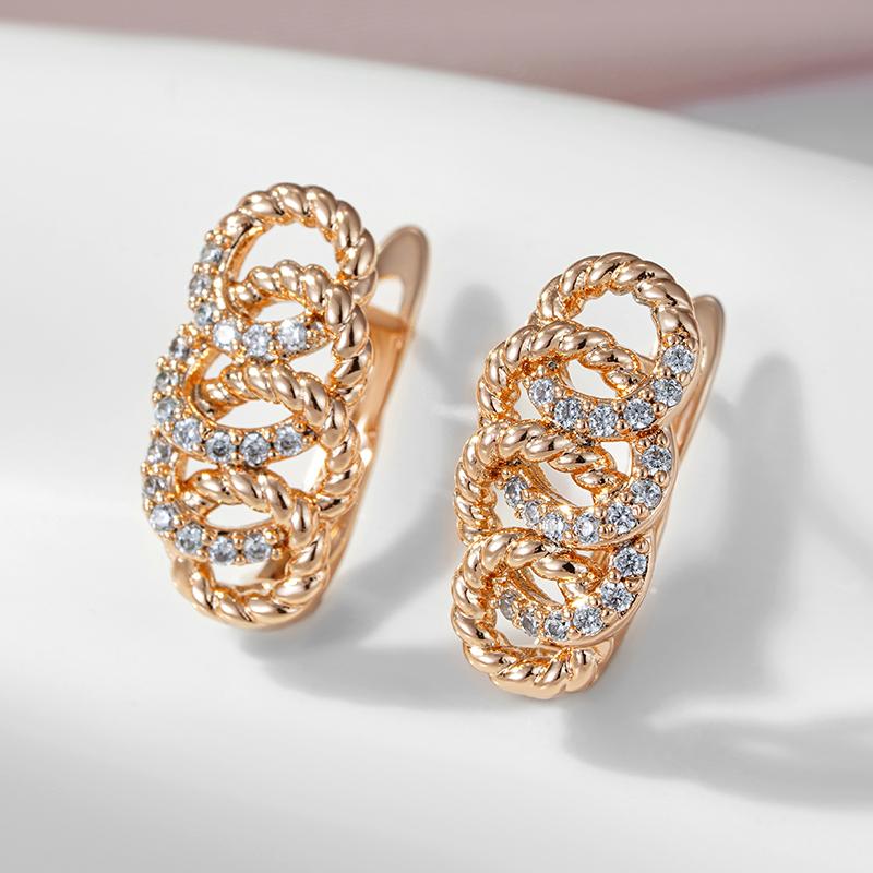 Kinel Flower Wreath Earrings For Women Rose Gold Color Shiny Zircon Vintage Jewelry