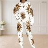 Women Plus Size White Halloween Printed Round Neck Long Sleeve Two Piece Set With Side Pockets
