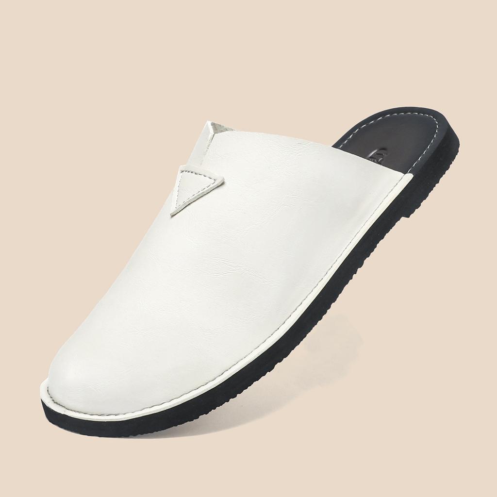 Weiße Lederschuhe für Herren Mules Halb-Drag Loafer Hausschuhe Offene Freizeitschuhe Slides Sandalen Rückenloses Slip-On Flache Schuhe