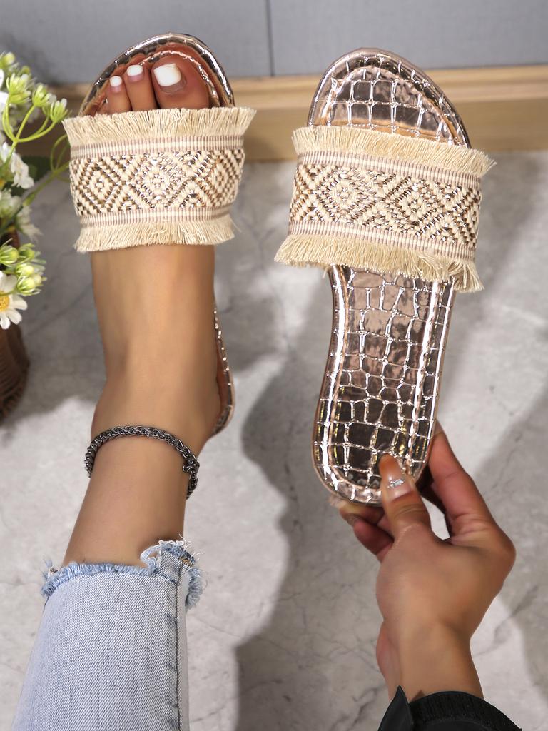 Fashion Women Summer Flat Slippers Outdoor Tassel Beach Sandals Bohemian Ethnic Handmade Espadrilles Platform Slippers Ladies Flip Flops