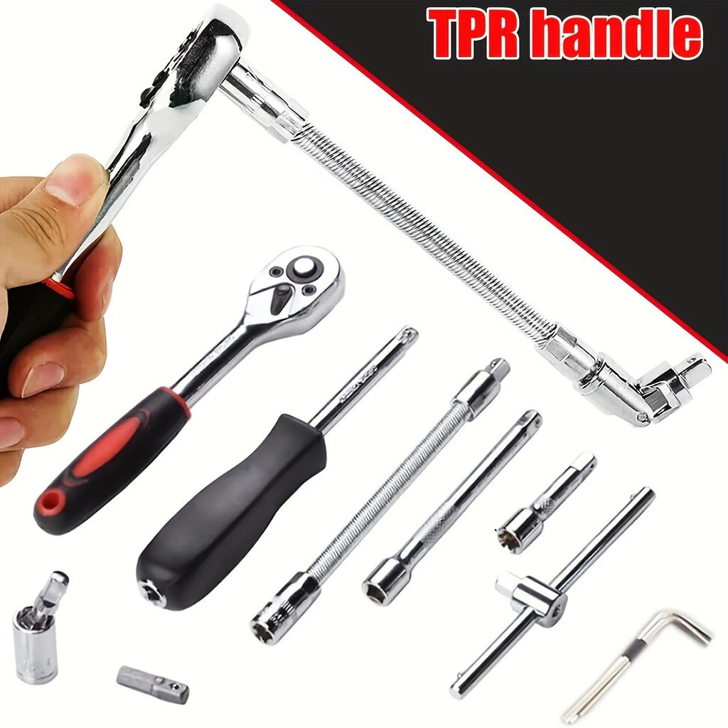 46pcs Car Repair Tool Kits Combination Ratchet Torque Spanner Metalworking 1/4-Inch Socket Wrench Set Auto Mechanic Repair Tools
