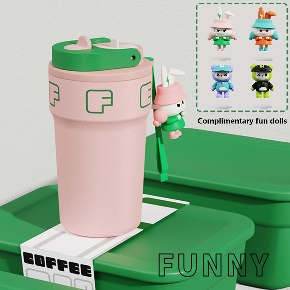 550ml Creative Coffee Cup With Doll Temperature Display Thermal Mug With Straw Stainless Steel Thermos Bottle Coffee Mug Tumbler