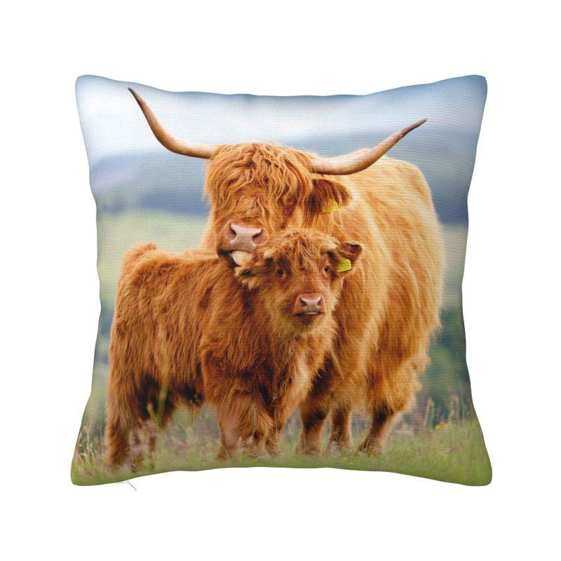 Modern Highland Cow And Flower Throw Pillow Covers Home Decor D Print Sofa Cushion Cover Polyester Soft Pillowslip Dakimakura